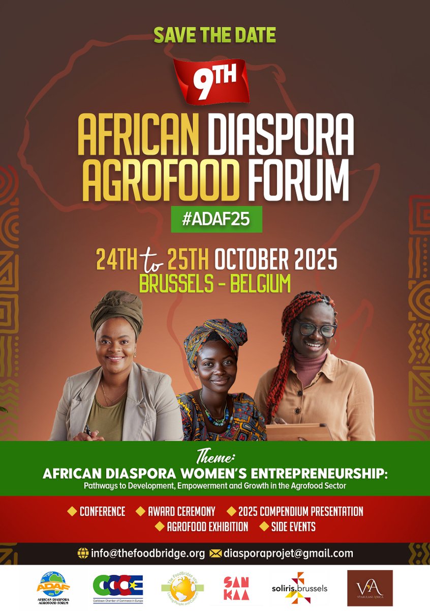 The 9th African Diaspora Agrofood Forum is coming! From the 24th to the 25th of October 2025, in Brussels, the Capital of Europe. Proudly celebrating African Diaspora Women Entrepreneurship <a href="/colead_link/">COLEAD.link</a> <a href="/LadyAgri/">LadyAgri</a> <a href="/FAOBrussels/">FAO Brussels</a> <a href="/diaspora4devEU/">EUDiF - EU Global Diaspora Facility</a> <a href="/Enabel_Belgium/">Enabel</a> <a href="/ECDPM/">ECDPM 🔎 🌍</a> <a href="/PressACP/">OACPS Secretariat</a>