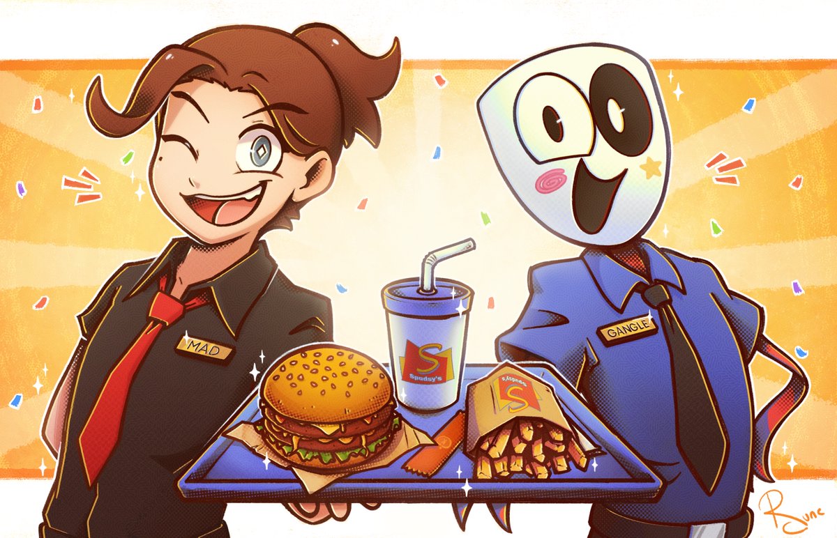 Bienvenue chez Spudsy's !🍟🎉

Je devais initialement poster ce dessin pour la sortie de l'épisode 4 de Digital Circus. 👀💦

Mais il n'est jamais trop tard pour célébrer !!
C'était un plaisir de doubler ma Gangle dans tous ses états. 💕

#TADC #TheAmazingDigitalCircus