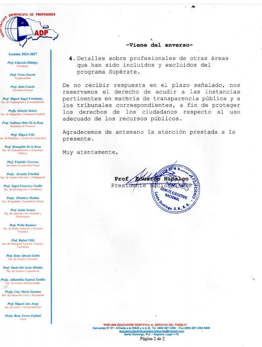 Atención <a href="/GloriaReyesG/">Gloria Reyes</a> Directora general de <a href="/SuperateRDO/">Supérate</a> <a href="/NuestraADP/">ADP</a> la emplaza a presentar detalles de maestros, según declaraciones, estarían recibiendo ayudas sociales sin reunir los requisitos.