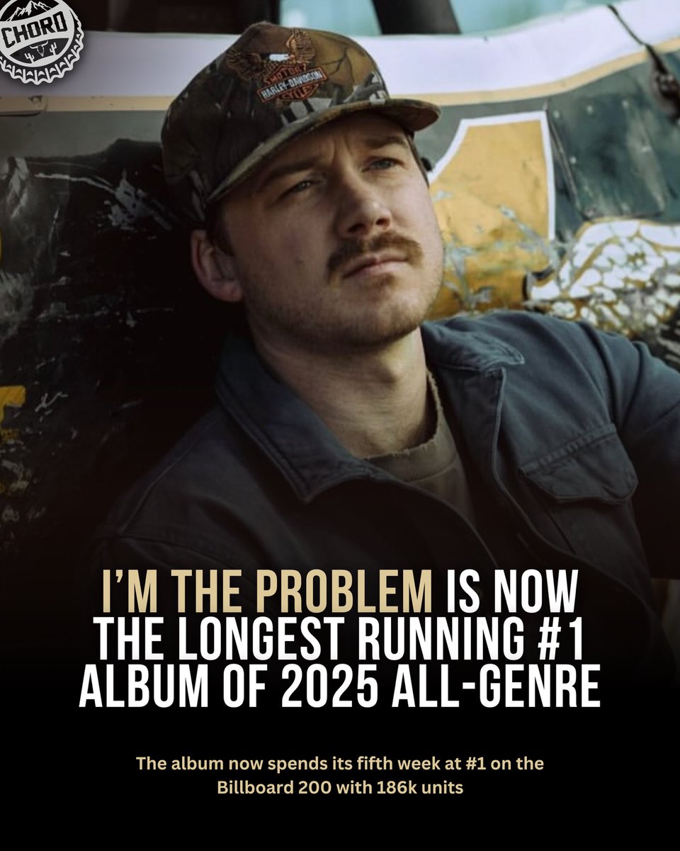 Morgan Wallen’s “I’m The Problem” spends its fifth week at atop the Billboard 200, becoming the longest running No. 1 album of 2025 so far.
