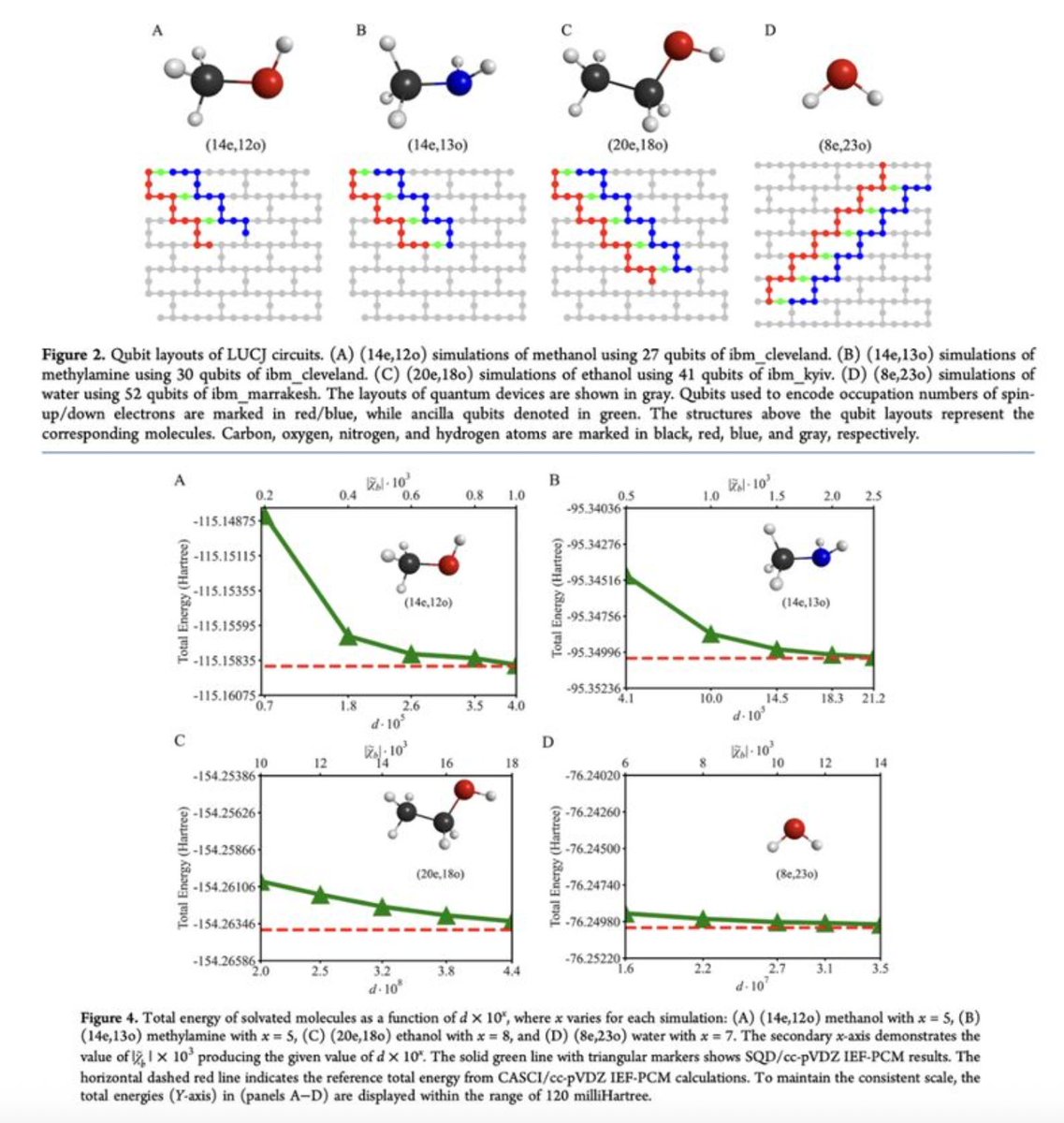 Jay Gambetta (@jaygambetta) on Twitter photo Together with <a href="/ClevelandClinic/">Cleveland Clinic</a>, we introduced the SQD IEF-PCM Function Template—an open-source extension to the Qiskit SQD Addon for simulating molecules in implicit solvent.
We used it to simulate methanol, ethanol, and water—up to 23 orbitals on our Heron QPUs (see paper Together with <a href="/ClevelandClinic/">Cleveland Clinic</a>, we introduced the SQD IEF-PCM Function Template—an open-source extension to the Qiskit SQD Addon for simulating molecules in implicit solvent.
We used it to simulate methanol, ethanol, and water—up to 23 orbitals on our Heron QPUs (see paper