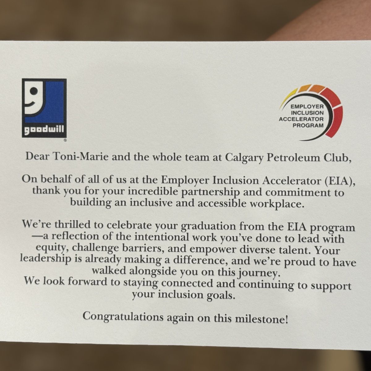 We’ve proudly graduated from the Goodwill Employer Inclusion Accelerator Program—a big step toward a more inclusive CPC. 💙

Thank you Goodwill for guiding us in creating a workplace where everyone can thrive. #InclusionMatters #YYCBusiness #CPCCommunity