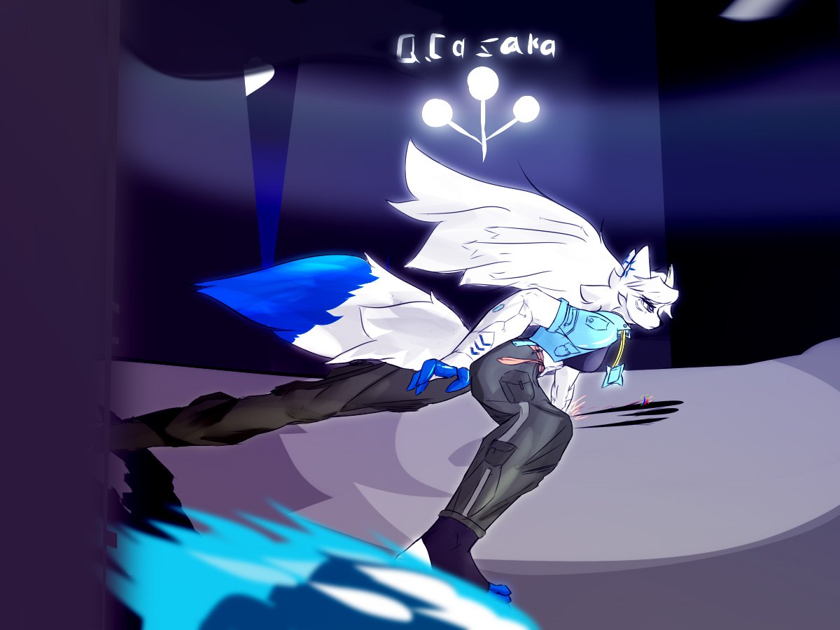 “各位坚持住，我很快就到...”

是纳塔劳斯画的摸鱼——
风格鲜明，张力和动态感很强的一张！
大概是夜晚在荒坂塔上疾行的乔伊妹妹，虽然我世界观里可没有荒坂塔（只有类似的高塔）～
虽然是力量型，速度也是不可小觑哦w

#furryartworks
#furryartists 
#furryart 
#furry
#OC