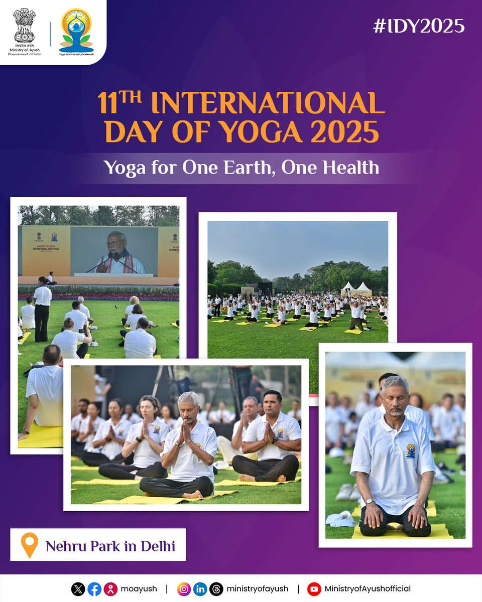 Ministry of Ayush (@moayush) on Twitter photo At the International Day of Yoga celebrations held at Nehru Park in New Delhi, IndiaтАЩs External Affairs Minister <a href="/DrSJaishankar/">Dr. S. Jaishankar</a> performed yoga. He joined the diplomatic community in practicing yoga together.
#IDY2025 #YogaForOneEarthOneHealth #InternationalDayofYoga2025 At the International Day of Yoga celebrations held at Nehru Park in New Delhi, IndiaтАЩs External Affairs Minister <a href="/DrSJaishankar/">Dr. S. Jaishankar</a> performed yoga. He joined the diplomatic community in practicing yoga together.
#IDY2025 #YogaForOneEarthOneHealth #InternationalDayofYoga2025