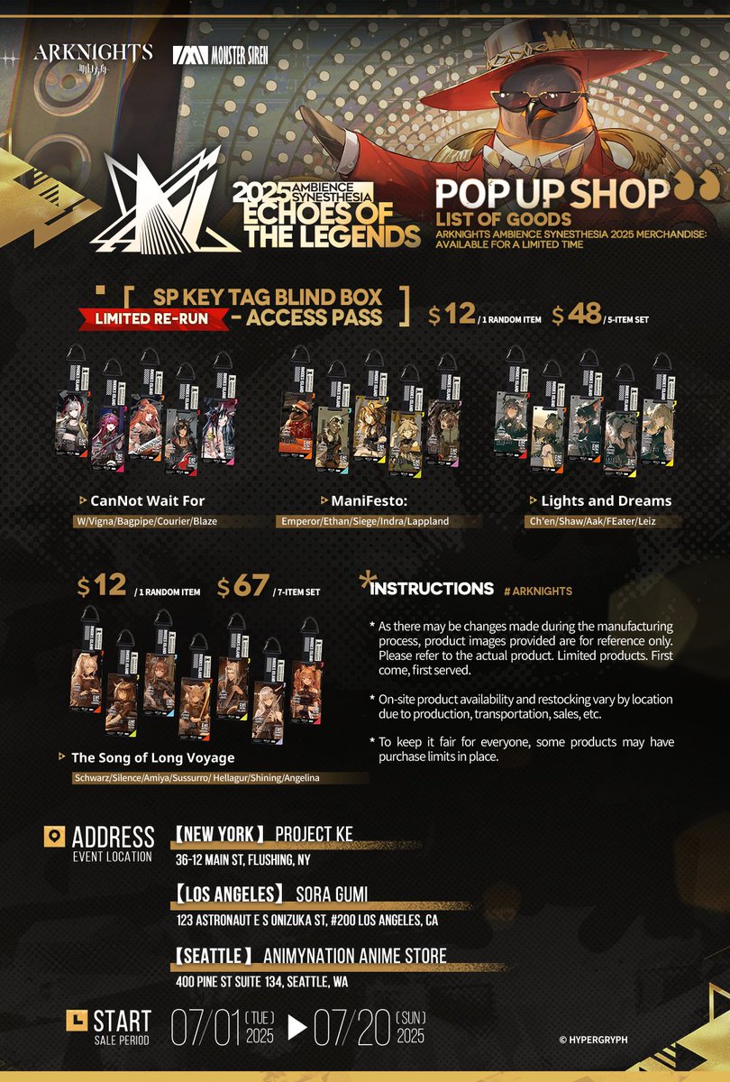 Projectkenyc's tweet photo. [Arknights Ambience Synesthesia 2025 - Echoes of the Legends Pop Up Store] coming soon!
Sales details revealed! Swing by and check it out!

Event Period: July 1 (Tue) – July 20 (Sun), 2025
Event Location: Project KE 

#Arknights #arknightspopup #animenyc #newyork #projectke https://t.co/PZtfalBt6m