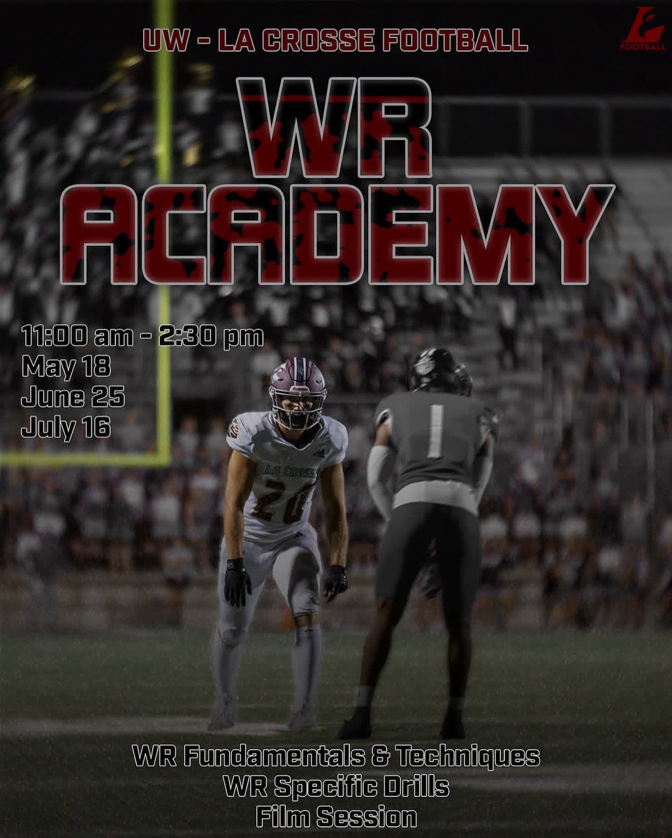 UWLEagleFB's tweet image. 🚨WR Academy! Sign up at football.uwlcamps.com 🦅🏈

#TheExperience #d3fb