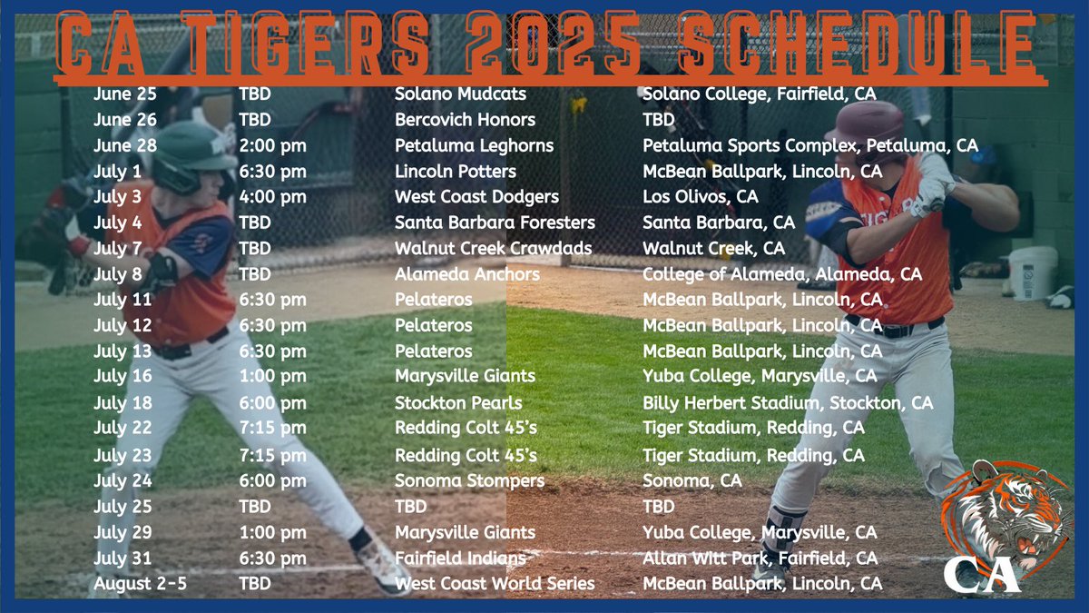 CA Tigers (@ca_tigers1) on Twitter photo Conner will also be catching for us this summer and if any coaches would like to watch him play, here is our schedule Conner will also be catching for us this summer and if any coaches would like to watch him play, here is our schedule