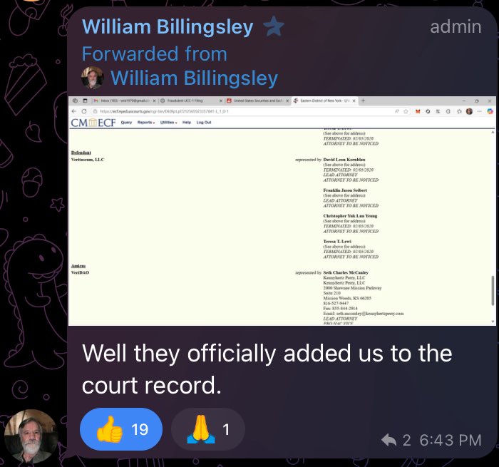 Riz (@sovereignriz) on Twitter photo Amicus Brief officially added to the court record. <a href="/WRBillingsley/">William Billingsley - VeriVet / VeriDAO Member</a> 🫡 Amicus Brief officially added to the court record. <a href="/WRBillingsley/">William Billingsley - VeriVet / VeriDAO Member</a> 🫡