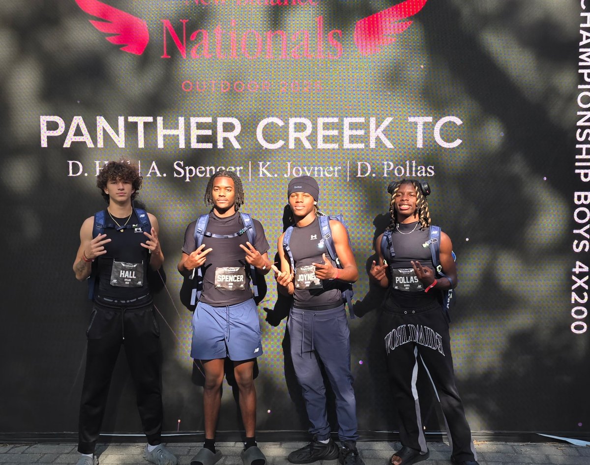 Dylan Hall, Amir Spencer, King Joyner, and Daniel Pollas competed in the Championship 4x200 at New Balance Nationals Outdoor today!