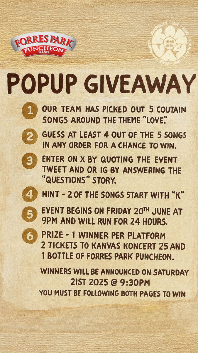 KanvasKoncert's tweet photo. 🤎 🤎 Pop-Up Giveaway 🏆🏆 
 
Quote this tweet with your answer for a chance to win.

Special thanks to our sponsor @forrespark https://t.co/hbJmfwx7uf