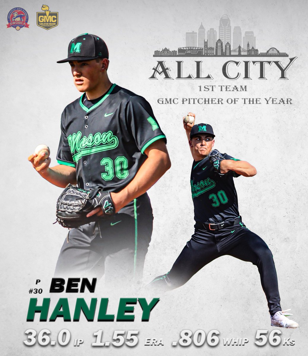 MasonHSBaseball's tweet image. Congratulations to Ben Hanley on receiving All City 1st Team & GMC Pitcher of the Year! #45040