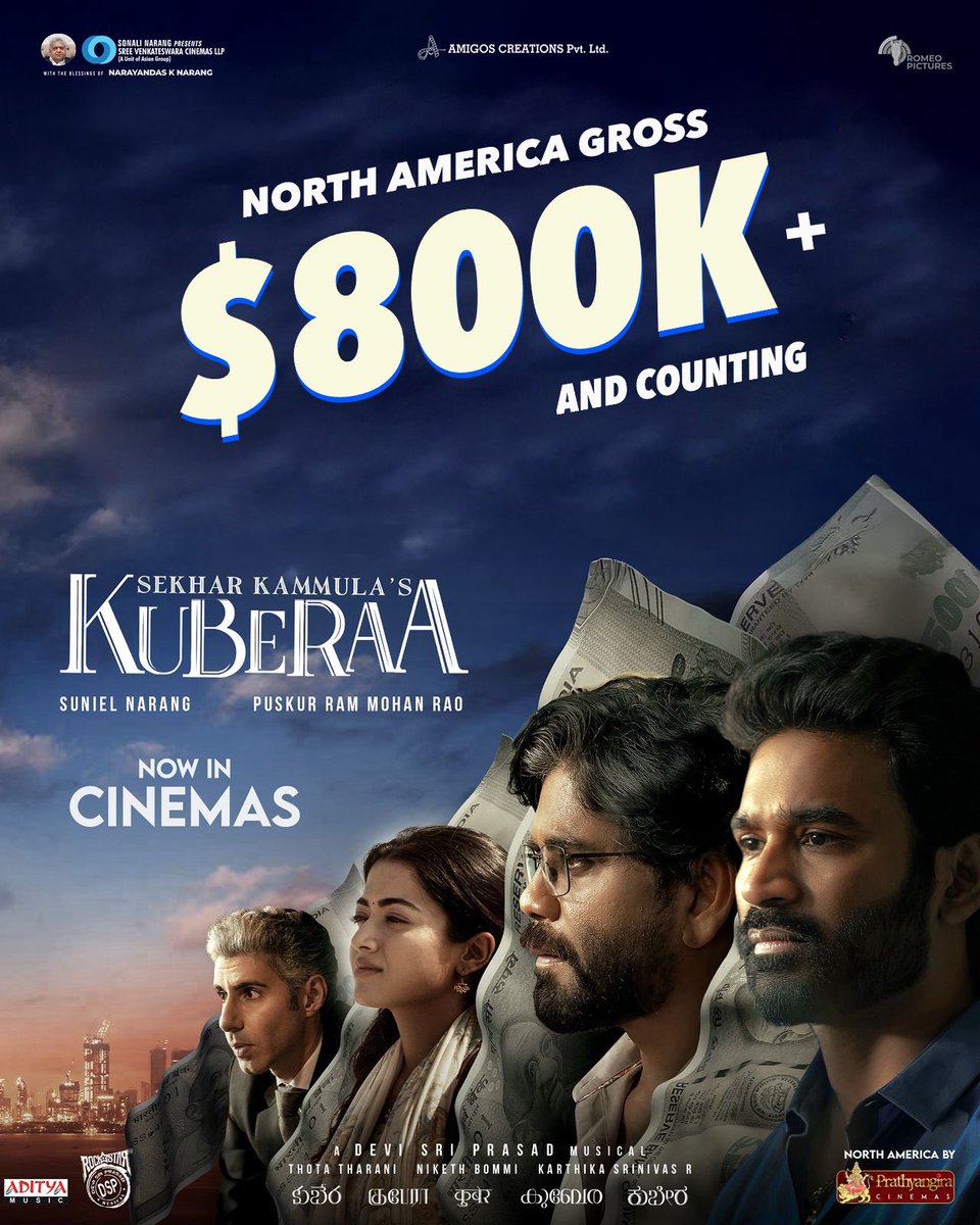 #Kuberaa Box Office Rampage🔥🔥

$800K+ Gross SMASHED in North America❤️‍🔥

Heading into a SENSATIONAL WEEKEND💥

#BlockbusterKuberaa #SekharKammulasKuberaa