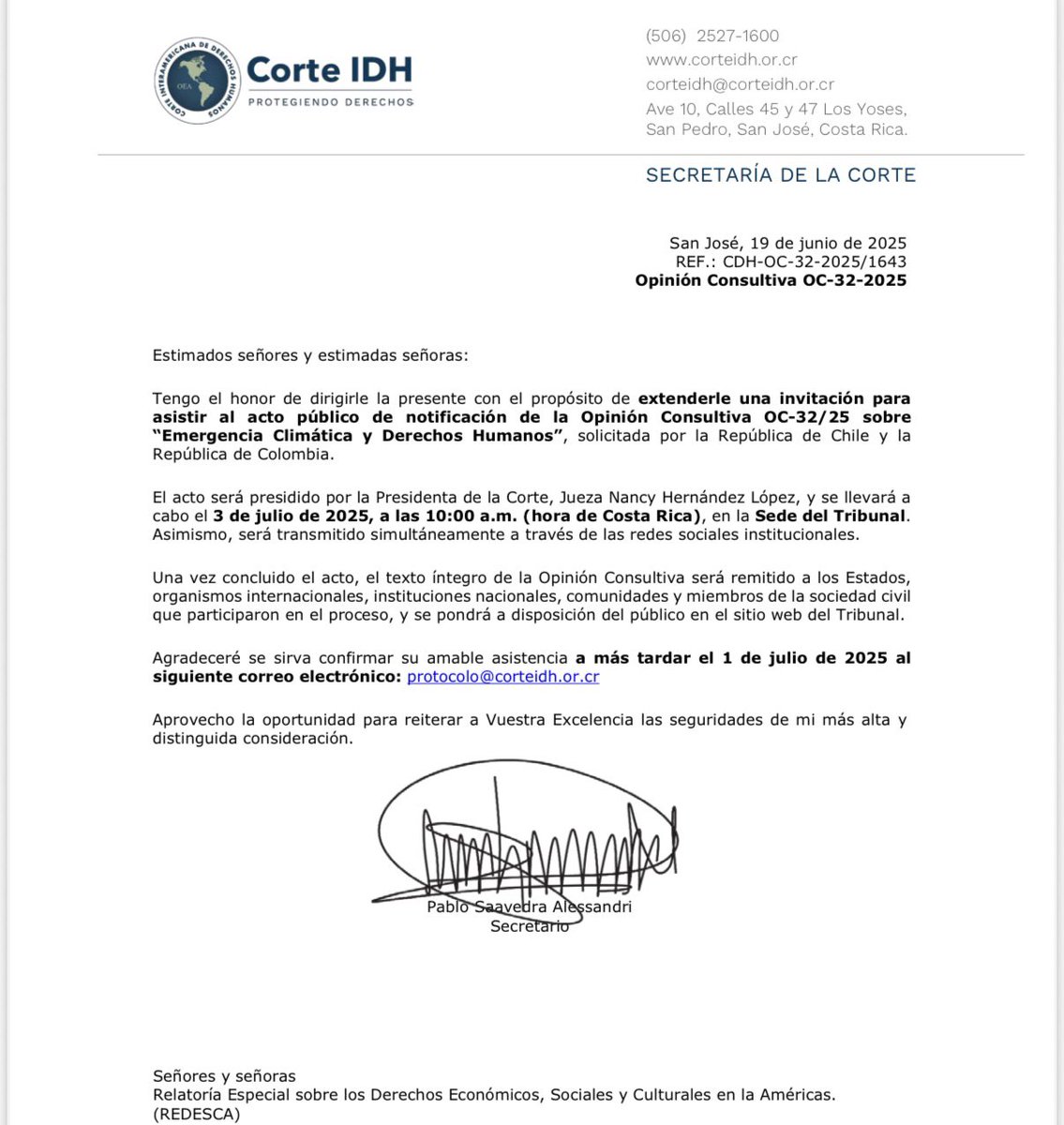 🌎⚖️ La Corte Interamericana fijó fecha para emitir su Opinión Consultiva sobre emergencia climática y derechos humanos. Un paso histórico hacia la justicia climática en las Américas.
Desde la <a href="/DESCA_CIDH/">#REDESCA</a> participamos activamente en este proceso. 
#JusticiaClimática #DESCA