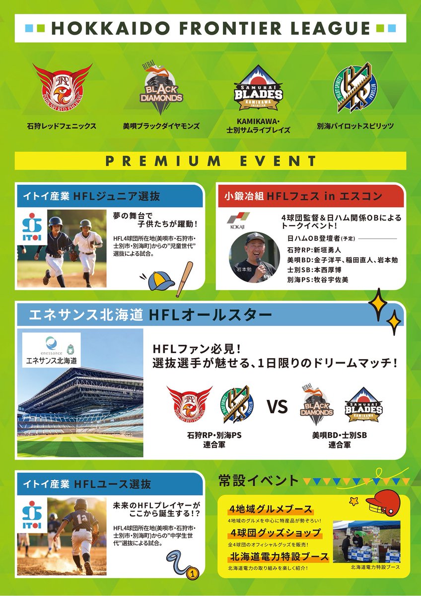 【HFLオールスター 8/3エスコンで開催🎉】

このたび、#北海道フロンティアリーグ では、北海道日本ハムファイターズ主催の「FビレッジベースボールDAY」でオールスターを含むイベントを実施します。

⬇️詳細はこちらから⬇️
hfl-bb.com/news/710/