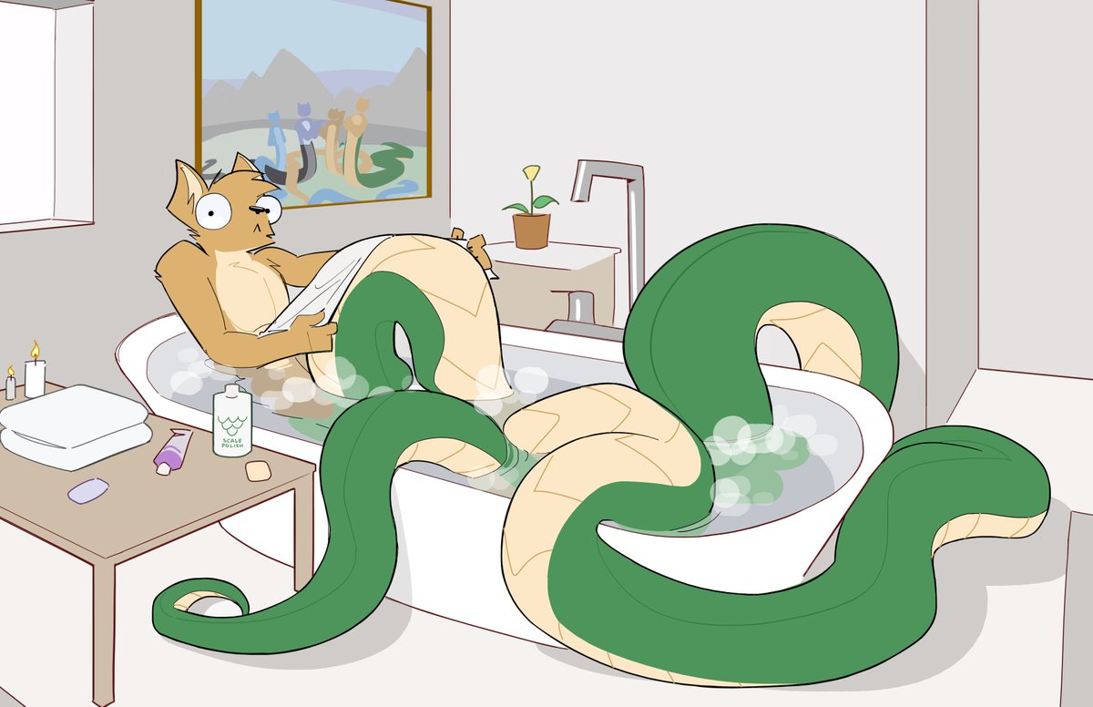 Bathing noodles aren't used to walk-ins O_o

(commission for NipCoyote)