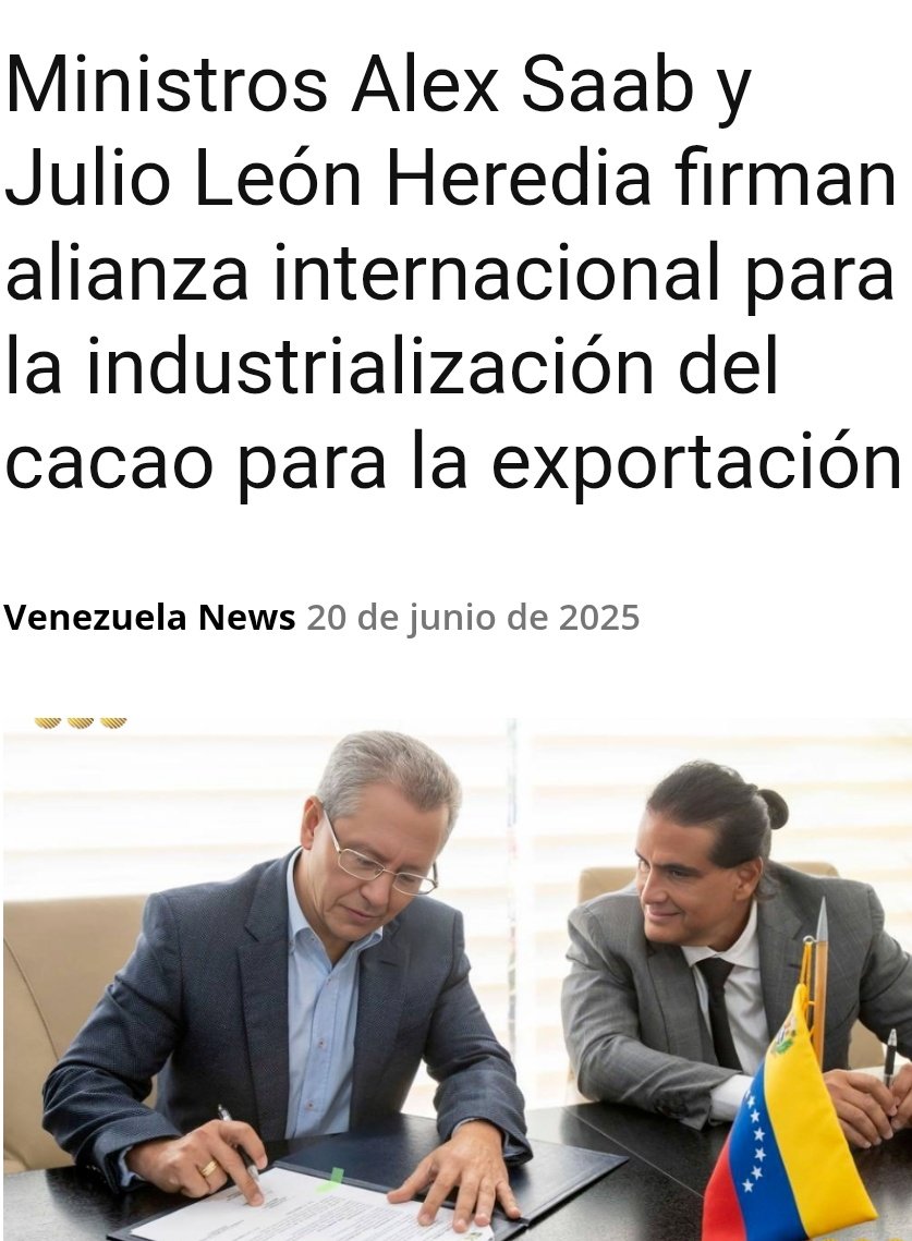 El sector privado y público se activan en alianza con fines de exportación y así posicionar al cacao venezolano en los mercados internacionales.

Venezuela no se detiene!

venezuela-news.com/ministros-alex…
