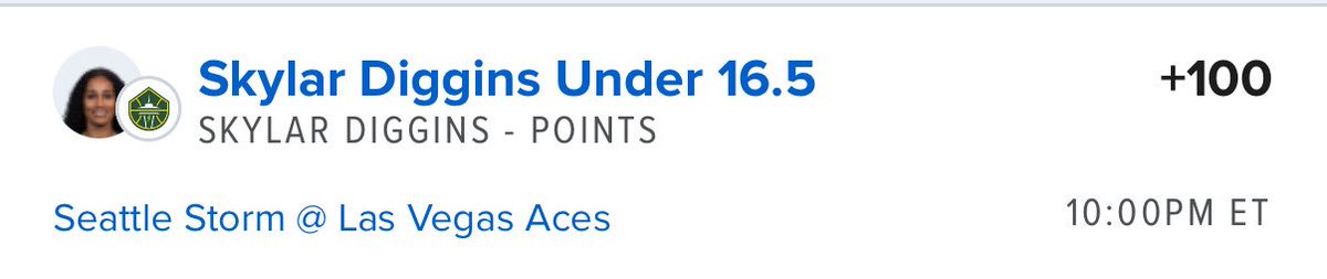 Ladder challenge 2 play 🔥🪜

Give me Diggins under 17 points. In her last 2 appearances against the Aces she has only scored 11 and 10 points ⬇️

Check out my bet on FanDuel Sportsbook! 
 account.sportsbook.fanduel.com/sportsbook/add…