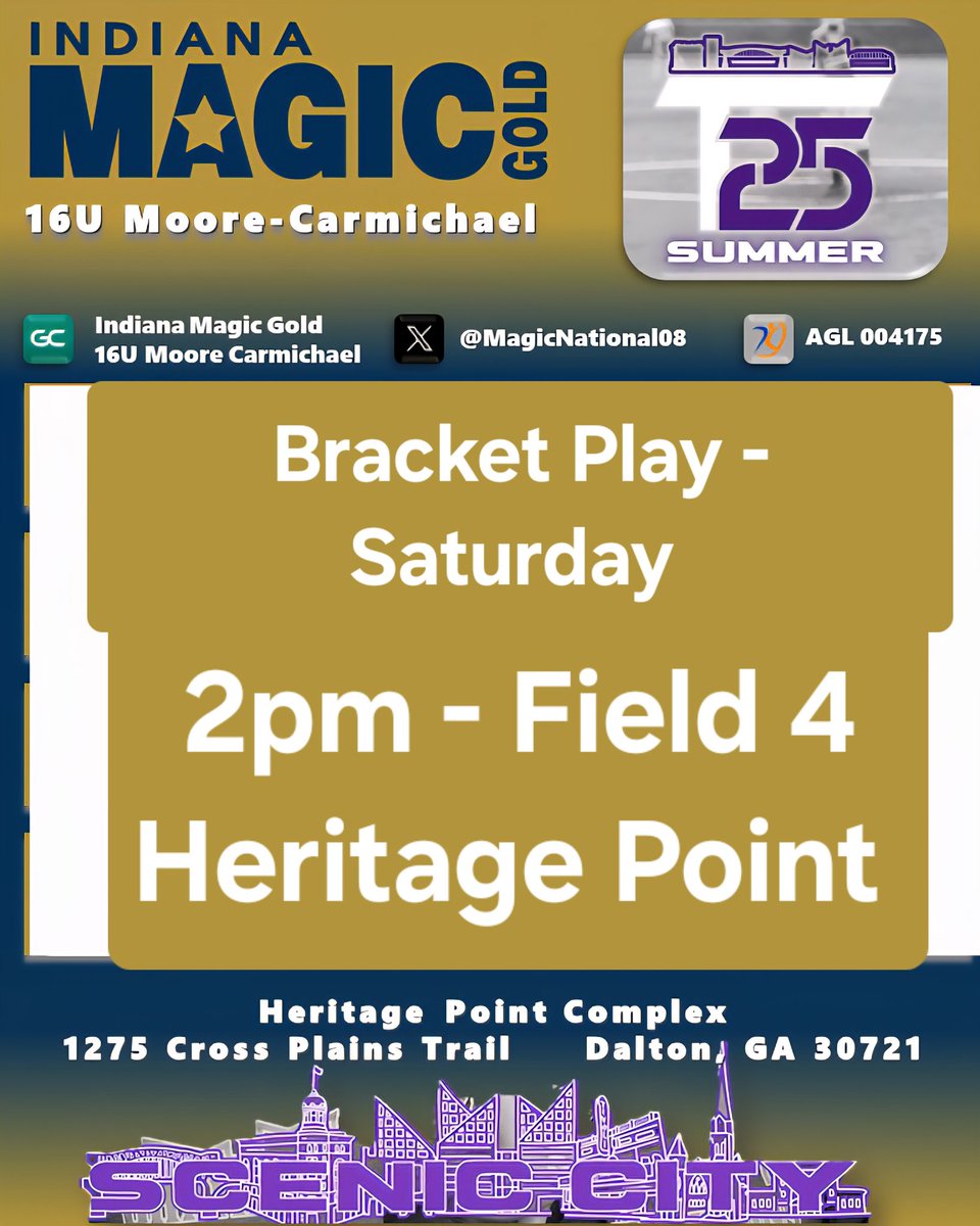 Indiana Magic Gold 16U Moore-Carmichael (@magicnational08) on Twitter photo Bracket play for <a href="/ConnectSports_/">Connect Sports</a> Scenic City Top 25 starts Saturday - 2pm on field 4 at Heritage Pointe. Bracket play for <a href="/ConnectSports_/">Connect Sports</a> Scenic City Top 25 starts Saturday - 2pm on field 4 at Heritage Pointe.