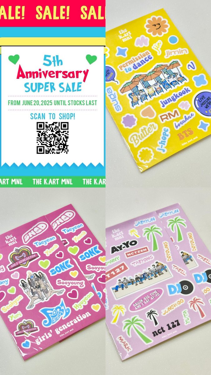 🛍️ ANNIVERSARY SUPER SALE 🛍️

✧ STICKER SHEET ✧
യ sale price: ₱50-₱75 each + lsf‼️
യ original price: ₱100-₱180 each
യ 🛒: forms.gle/JPqiEU8XUErVQn…

⨳ stickers kpop aespa ateez baekhyun blackpink bts enhypen exo itzy ive lesserafim newjeans nct127 nctdream redvelvet txt