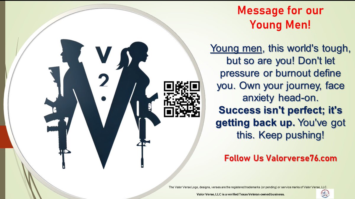 Young men, the world’s tough—but so are you. Don’t let burnout or anxiety win. Own your path, rise after setbacks, and keep grinding. Success is in the comeback. You’ve got this! valorverse.etsy.com #veterans #win #summer #boys #bts #fight $HIMS <a href="/aapl/">AAPL</a> $IREN #follow