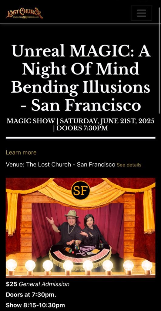 MeriamMagic's tweet image. Your last chance to get tickets to my upcoming show with Sean Francisco at @TheLostChurchSF tickets here
thelostchurch.my.salesforce-sites.com/ticket#/instan…