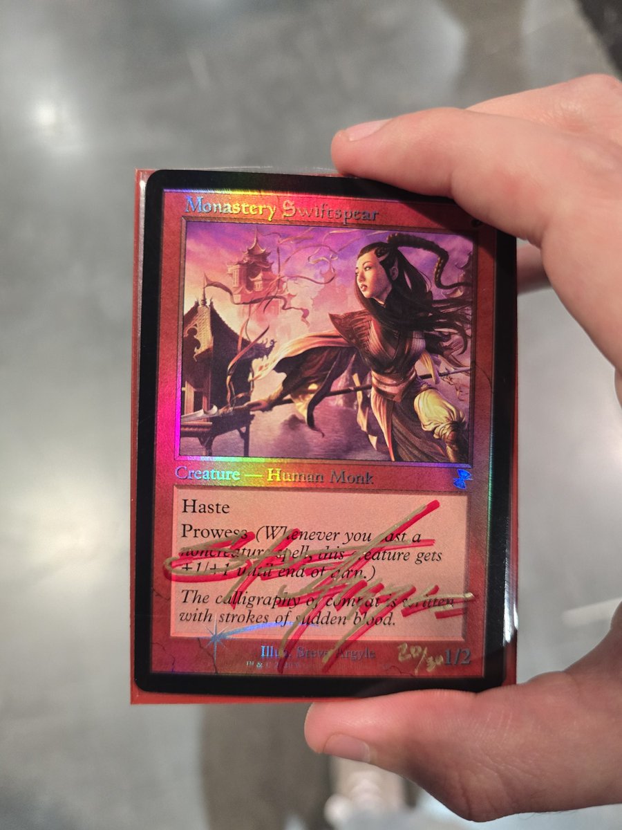 VilifiedPeanut's tweet image. Tap 1, lightning bolt, that's a prowess trigger, go to combat, 2/3 with haste swinging at you