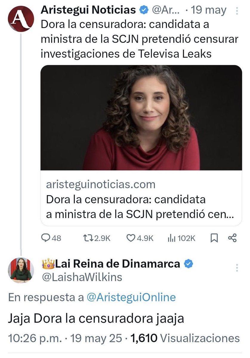 Por este tuit, sí, el <a href="/TEPJF_informa/">TEPJF</a> arremete contra <a href="/LaishaWilkins/">👑Lai Reina de Dinamarca</a>. Es fundamental unirnos contra la censura.