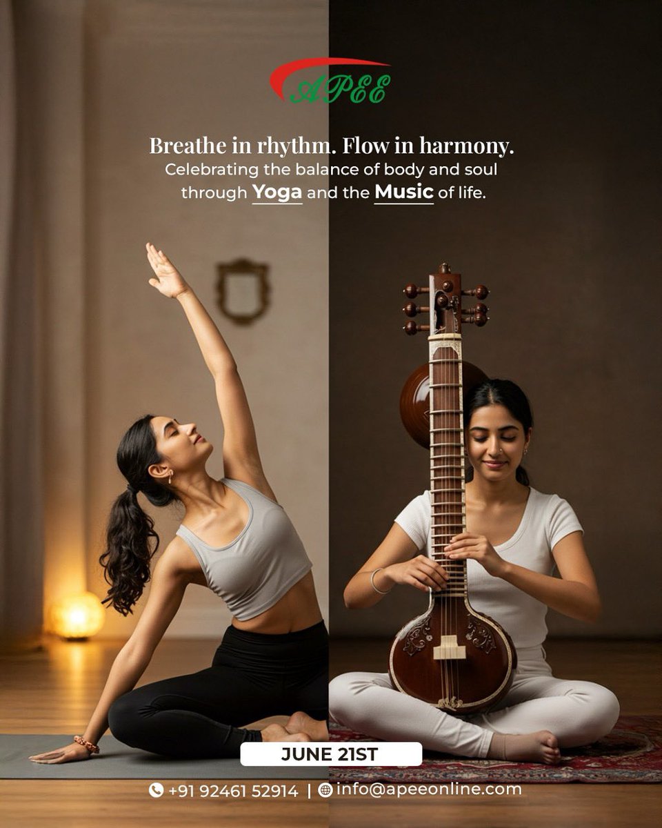media_apee's tweet photo. Two worlds. One rhythm.
Celebrating the harmony of movement and melody this June 21st. 🌿🎶

#YogaDay #MusicDay #FlowInHarmony #APEEInfratech #BalanceAndRhythm #June21stVibes https://t.co/WCd9fezOHn