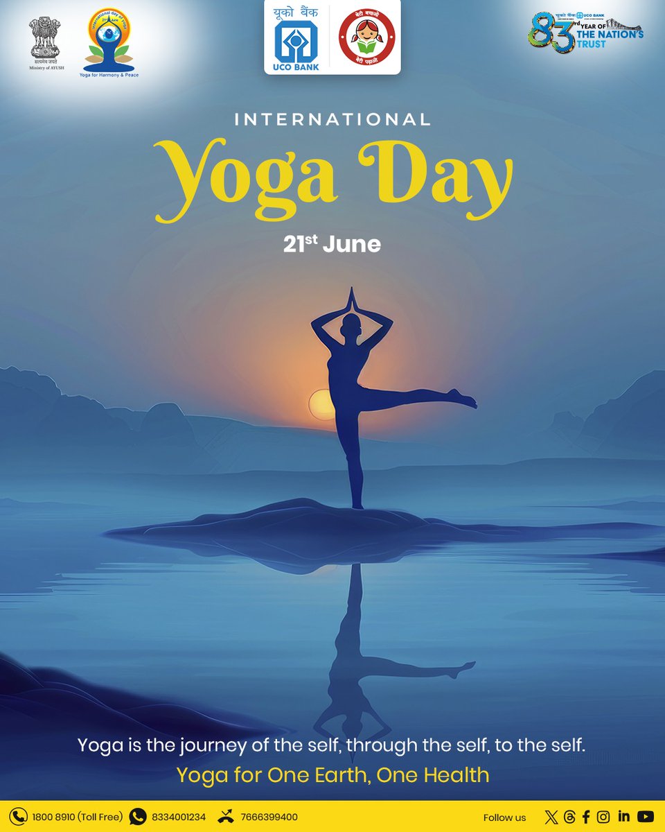 🧘‍♀️ Breathe in peace. Breathe out stress.
This International Yoga Day, let’s reconnect with ourselves and embrace the path to holistic well-being.
🌍 Yoga for One Earth, One Health 🌿
#InternationalYogaDay #UCOBank #YogaForAll #YogaForHealth #WellnessJourney #YogaDay2025