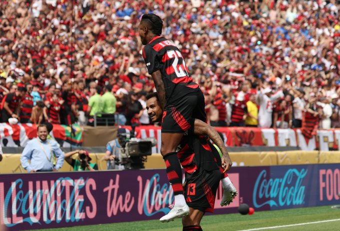 Flamengo celebrate scoring vs Chelsea FC