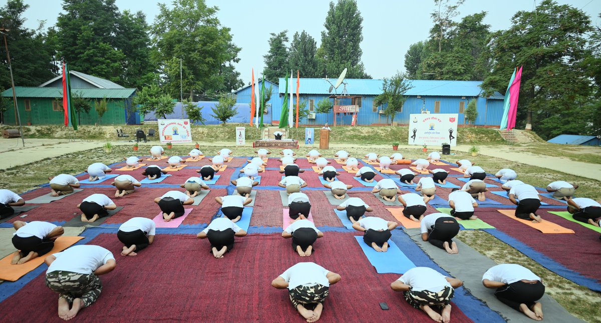 "United in wellness! 🙏💪 Sector Headquarters SSB Srinagar's Special Ops team celebrated International Yoga Day with enthusiasm and dedication. Officers and officials came together to practice yoga, promoting physical and mental well-being. #InternationalYogaDay #YogaForWellness