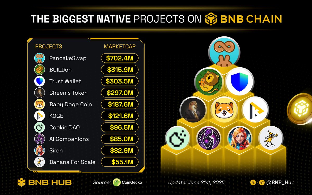 BNB Hub (@bnb_hub) on Twitter photo ๐ฅ The biggest native projects on BNB๐
๐ What is your favorite coin on BNB Chain? ๐ฐ
๐ธ $CAKE <a href="/PancakeSwap/">PancakeSwap</a>
๐ธ $B <a href="/BUILDonBsc_AI/">BUILDon</a>
๐ธ $TWT <a href="/TrustWallet/">Trust Wallet</a>
๐ธ $CHEEMS <a href="/LordCheems_bsc/">Cheems</a>
๐ธ $BABYDOGE <a href="/BabyDogeCoin/">Baby Doge</a>
๐ธ $KOGE <a href="/48Club_Official/">48 Club (Est. '17)</a>
๐ธ $COOKIE <a href="/cookiedotfun/">Cookie DAO ๐ช</a>
๐ธ $AIC ๐ฅ The biggest native projects on BNB๐
๐ What is your favorite coin on BNB Chain? ๐ฐ
๐ธ $CAKE <a href="/PancakeSwap/">PancakeSwap</a>
๐ธ $B <a href="/BUILDonBsc_AI/">BUILDon</a>
๐ธ $TWT <a href="/TrustWallet/">Trust Wallet</a>
๐ธ $CHEEMS <a href="/LordCheems_bsc/">Cheems</a>
๐ธ $BABYDOGE <a href="/BabyDogeCoin/">Baby Doge</a>
๐ธ $KOGE <a href="/48Club_Official/">48 Club (Est. '17)</a>
๐ธ $COOKIE <a href="/cookiedotfun/">Cookie DAO ๐ช</a>
๐ธ $AIC