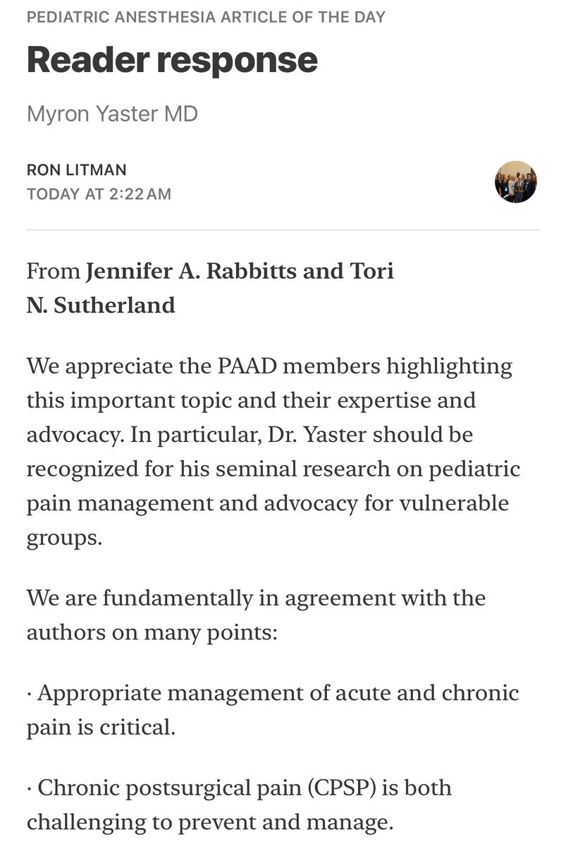 Pediatric Anesthesia Article of the Day Reader Response

open.substack.com/pub/ronlitman/…

#PedsAnes #PedsPain #PedsCardsAnes #PedsICU #MedEd #PAAD #ReaderResponse