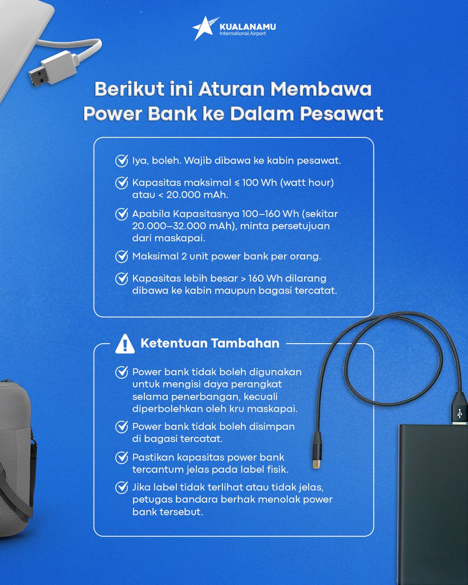 Mau bawa laptop dan power bank ke pesawat pas liburan sekolah? Boleh kok! Asalkan ikuti aturan keamanan di Bandara ya! Cek info lengkapnya di akun Kualanamu biar perjalananmu lancar dan nyaman!

#Kualanamu
#Bandarakualanamu
#Libursekolah
#Holiday