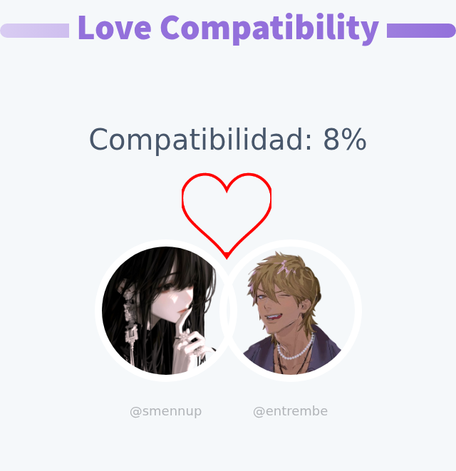 Mi Compatibilidad Amorosa con @entrembe es del 8%

➡️ infinityweet.me/love-calculato…