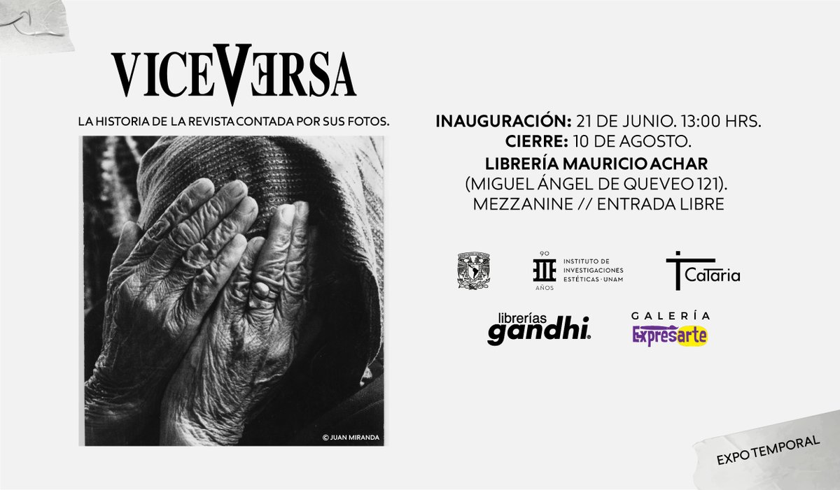 El día de hoy en punto de las ⏰13:00 h en la🎨Galería Expresarte de la librería Mauricio Achar tendremos la inauguración de la exposición "Viceversa" La historia de la revista contada por sus fotos.
💫¡Te esperamos!💫
#GandhiAniversario54