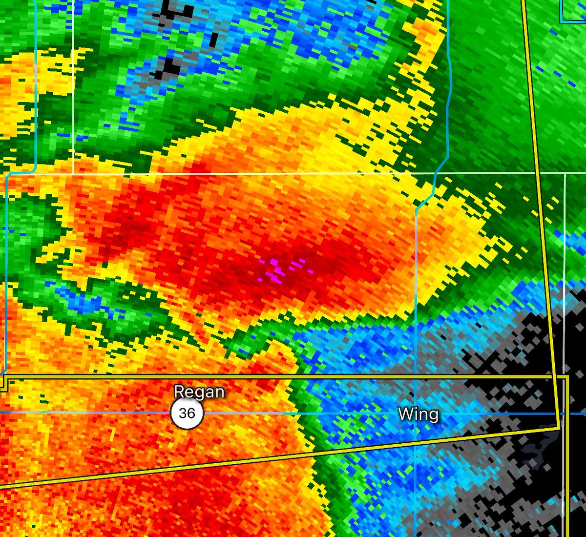 Supercell near Regan, ND is merging with the MCS. A tornado is very possible.