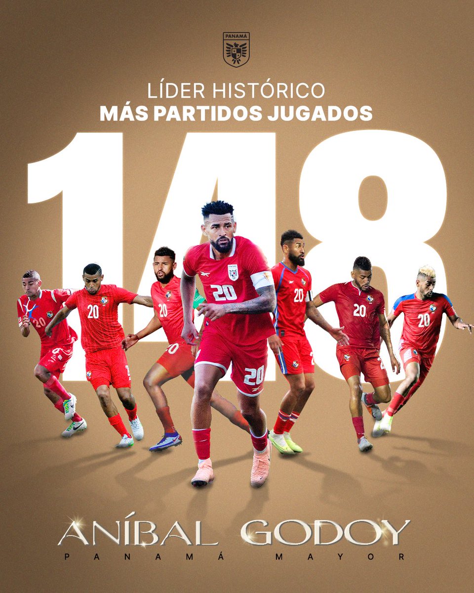 ¡ 1️⃣4️⃣8️⃣ HISTÓRICO GODOY 🇵🇦! 

Hoy nuestro capitán Aníbal Godoy llegó a los 148 partidos con #PanamáMayor🇵🇦 superando a Gabriel Gómez como el jugador con más partidos disputados en la Selección Mayor 🇵🇦. 

¡Enhorabuena ‘Capi’ 🥷🏽 que sean más! 

#MásPanameñosQueNunca