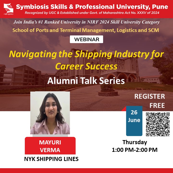 🚢 Alumni Talk Series

Join us for an insightful session with Mayuri Verma from NYK Shipping Lines as she shares valuable guidance on building a successful career in the shipping industry.

📌 Register now (Free): shorturl.at/dGccY

Don’t miss