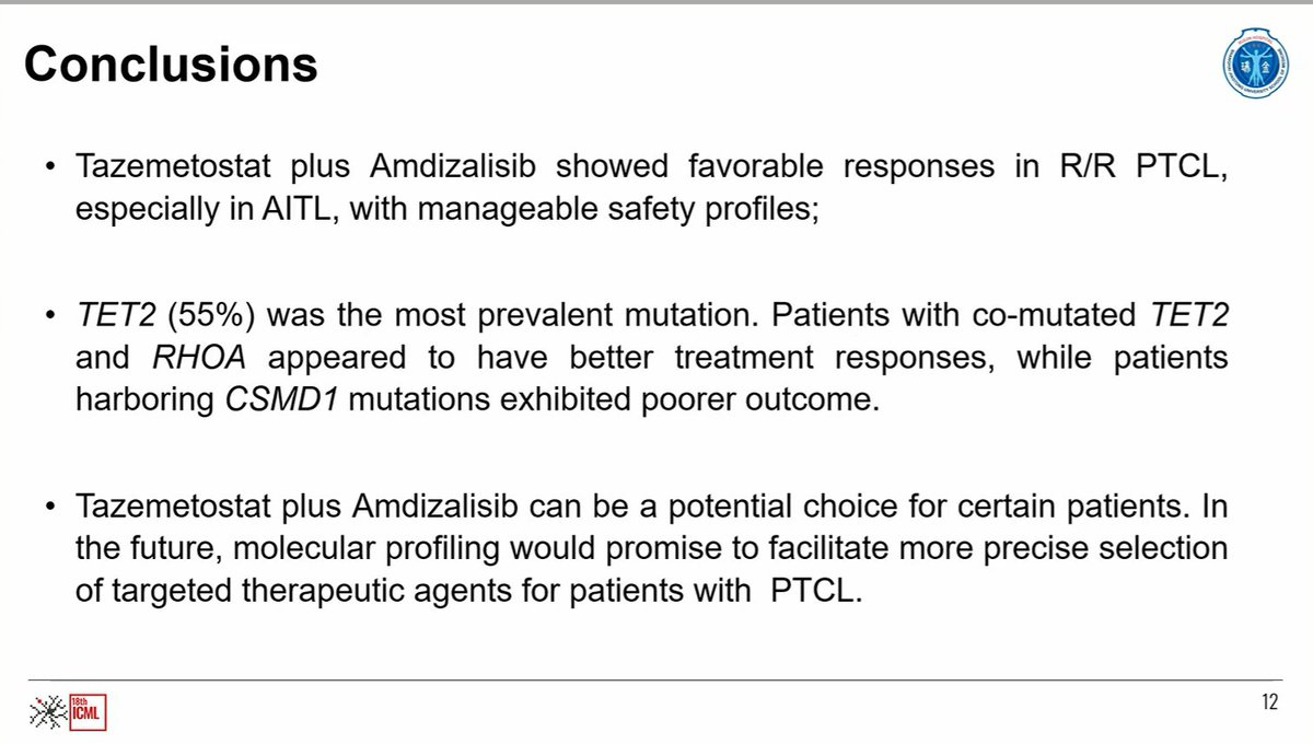 CONGRESS | #18ICML | PRESENTATION
Shu Cheng, Shanghai Institute of Hematology at Ruijin Hospital <a href="/sjtu1896/">Shanghai Jiao Tong University</a> shares results from a phase II trial of tazemetostat plus amdizalisib in patients with R/R PTCL (N = 29).
Tazemetostat plus amdizalisib demonstrated favorable responses in