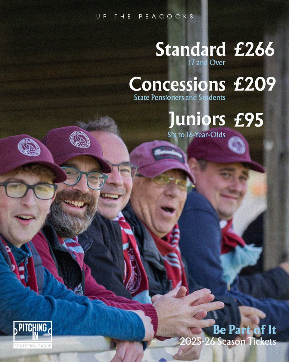 Taunton Town FC (@tauntontownfc) on Twitter photo ๐๐๐๐โ๐๐ ๐๐๐ฎ๐ง๐ญ๐จ๐ง ๐๐จ๐ฐ๐ง ๐๐๐๐ฌ๐จ๐ง ๐๐ข๐๐ค๐๐ญ๐ฌ ๐๏ธ
There's still plenty of time to join Richard Luffman and ๐๐ ๐๐๐ซ๐ญ ๐จ๐ ๐๐ญ next season when The Peacocks' Southern League Premier South campaign gets underway in August.
Adult โ ยฃ266
Concessions / ๐๐๐๐โ๐๐ ๐๐๐ฎ๐ง๐ญ๐จ๐ง ๐๐จ๐ฐ๐ง ๐๐๐๐ฌ๐จ๐ง ๐๐ข๐๐ค๐๐ญ๐ฌ ๐๏ธ
There's still plenty of time to join Richard Luffman and ๐๐ ๐๐๐ซ๐ญ ๐จ๐ ๐๐ญ next season when The Peacocks' Southern League Premier South campaign gets underway in August.
Adult โ ยฃ266
Concessions /