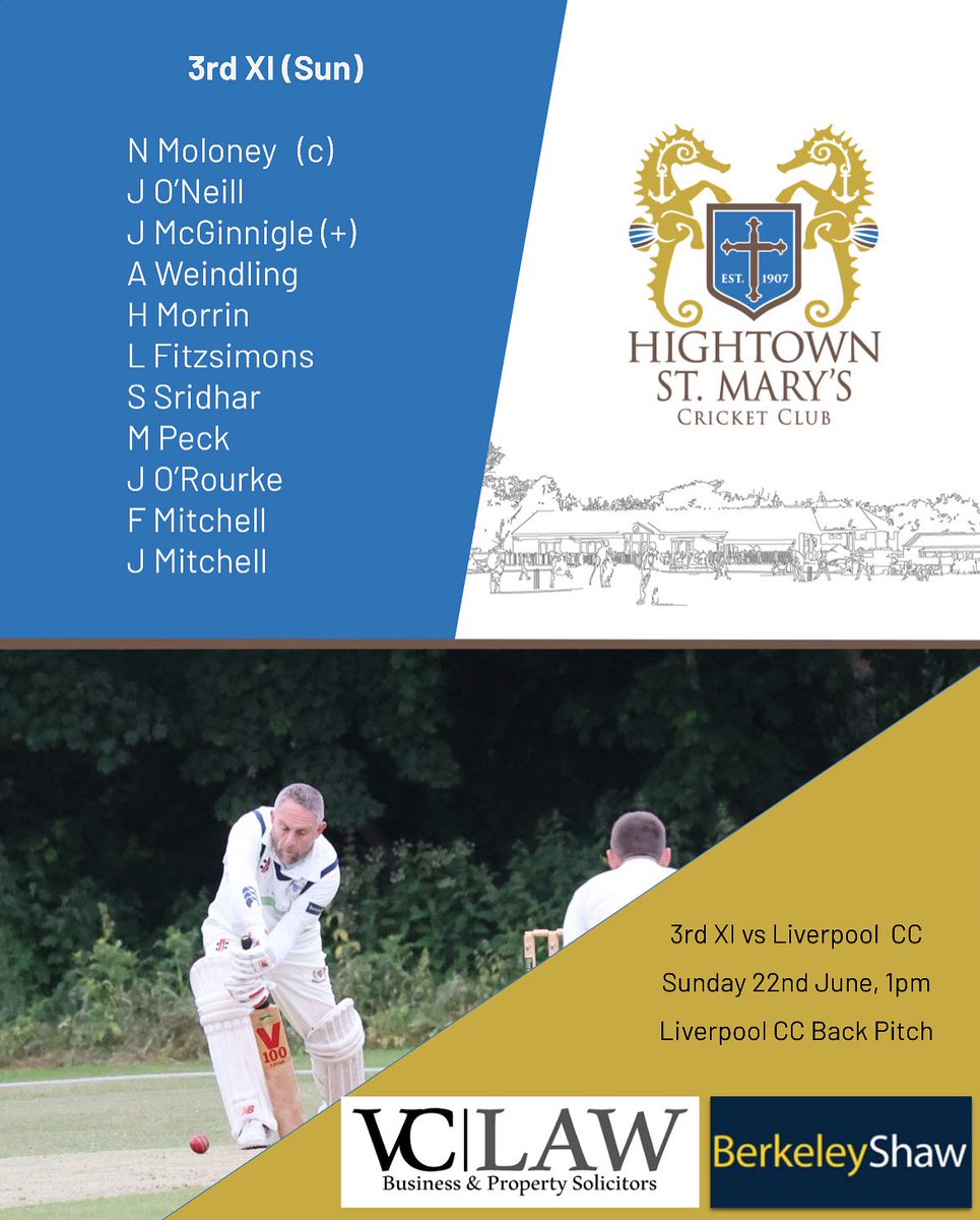 HightownStMary's CC (@hightownstmarys) on Twitter photo Sunday sees the 3s travel to <a href="/lcc1807/">LiverpoolCricketClub</a> looking to get back to winning ways after last week’s defeat.
Good luck everyone 🏏 Sunday sees the 3s travel to <a href="/lcc1807/">LiverpoolCricketClub</a> looking to get back to winning ways after last week’s defeat.
Good luck everyone 🏏