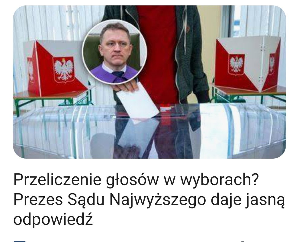 Prezes Sądu Najwyższego kierujący Izbą Kontroli Nadzwyczajnej i Spraw Publicznych, pan Krzysztof Wiak wskazuje, że w prawie wyborczym nie ma "instytucji takiej jak przeliczanie głosów w całym kraju".

Można się rozejść.‼️‼️‼️

#Sinirazem czas rozpocząć grilla.😄