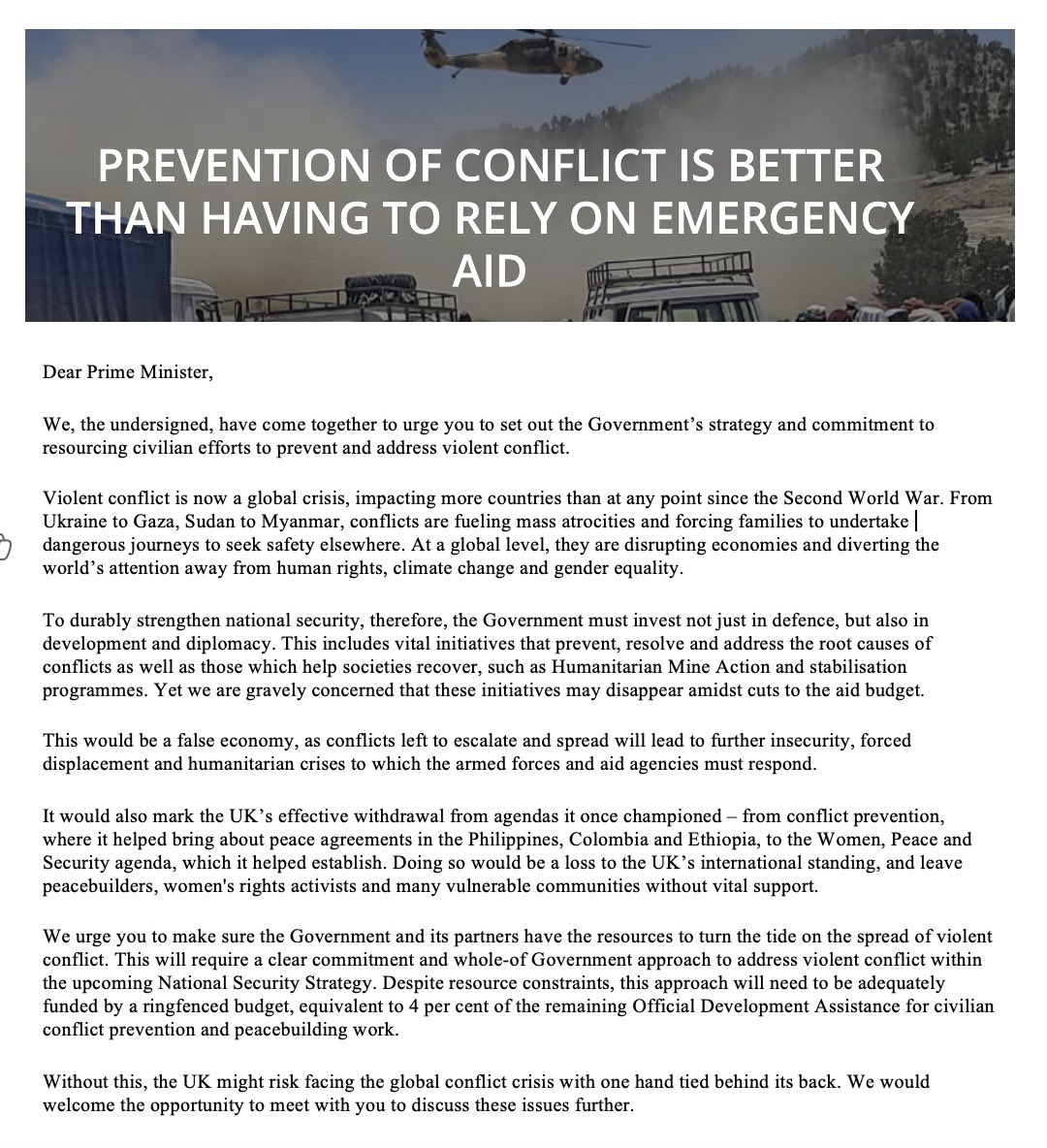 Tobias_Ellwood's tweet image. Call to re-install our conflict prevention budget
👇Delighted to join over 60 senior former mil, civil service & politicians calling for the PM to rethink its soft power efforts in preventing conflict at source- rather than having to tackle the wider fallout when conflict…