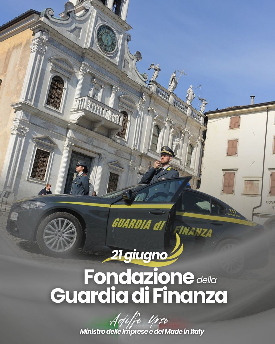 adolfo_urso's tweet photo. Da 251 anni la Guardia di Finanza è un presidio di #legalità al servizio della nostra Nazione, impegnata nel #contrasto alla criminalità finanziaria, nella #tutela della proprietà intellettuale, nella #lotta alla contraffazione e ai traffici illeciti. Alle donne e agli uomini delle #FiammeGialle il nostro sentito ringraziamento: il loro #impegno quotidiano a difesa della legalità economica consolida la #giustizia e rinsalda la #fiducia nelle #Istituzioni.
@GDF