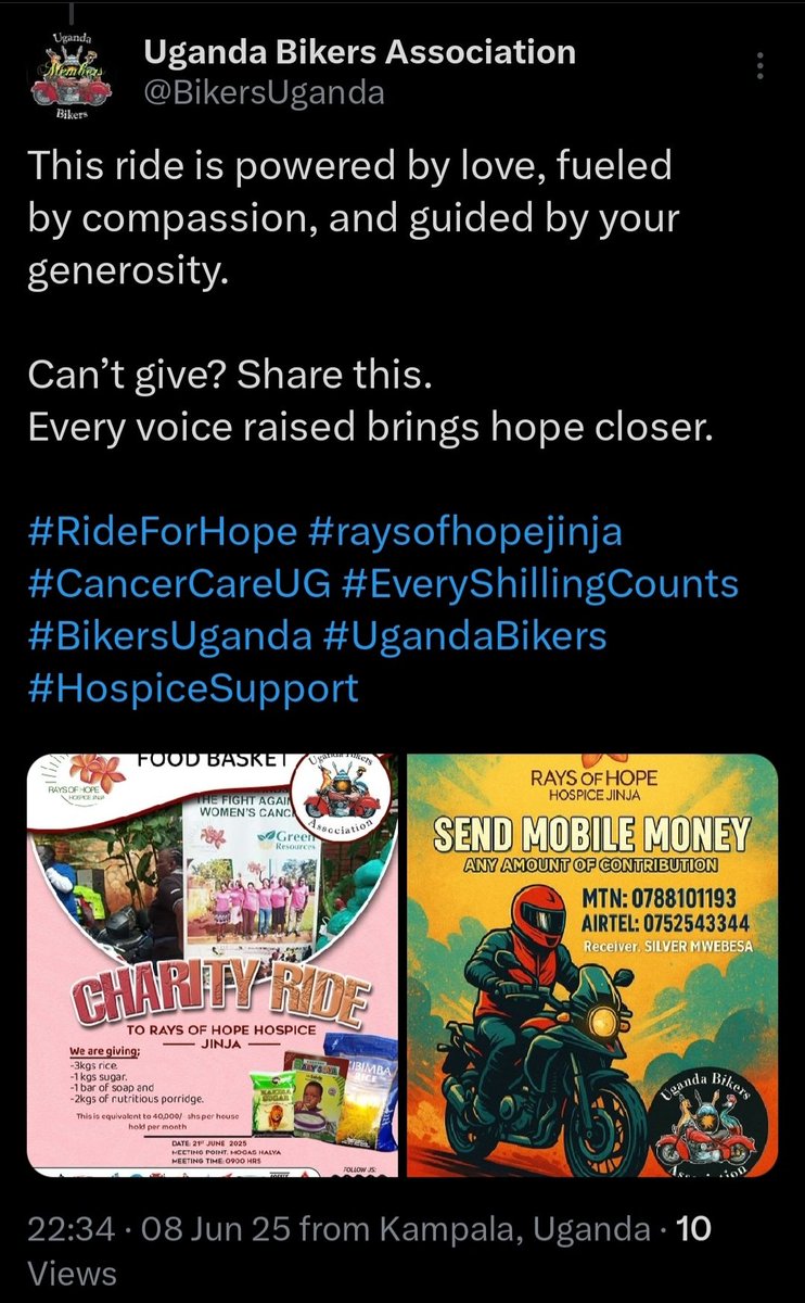 It's happening now.
On our way to Hospice Jinja to share what we have collected and still request for any amount to help bring comfort and dignity to those facing life-limiting illnesses.
Send Momo to 0788101193/0752543344 - Silver Mwebesa Boss. Part of UBA CSR.
Thank you.