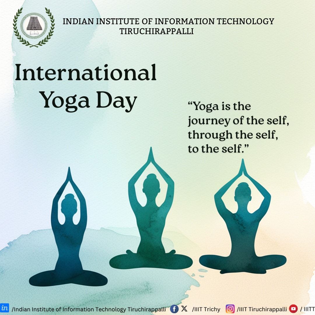 Happy Yoga Day! 🧘‍♂️🌿
Stretch your body, calm your mind, and lift your spirit.
Celebrate the ancient gift of yoga that brings peace and strength every day.
Breathe deeply, smile brightly, and flow with life. 🙏💫
#iiitt #yogaday #peace