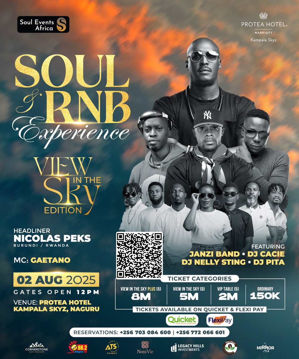 Mushrm (@mushroominc) on Twitter photo Get ready for the ultimate Soul & RnB Experience, View In The Sky Edition, by <a href="/SoulEventsAfric/">Soul Events Africa</a> on August 2nd at <a href="/SkyzHotel/">Protea Hotel by Marriottยฎ Kampala Skyz</a>, hosted by <a href="/gaetanokagwa/">Gaetano Kagwa ๐บ๐ฌ๐ฑ๐ธ</a>. Groove to electrifying performances by <a href="/JanziBand/">Janzi</a>, <a href="/NicolasPeks/">NicolasPeks</a>, <a href="/nellysting/">Dj Nellysting</a>, <a href="/Dj_Pita/">Pita K</a>, & <a href="/Deejaycacie256/">Deejay Cacie</a>.
โ<a href="/882SanyuFM/">88.2 Sanyu FM</a> Get ready for the ultimate Soul & RnB Experience, View In The Sky Edition, by <a href="/SoulEventsAfric/">Soul Events Africa</a> on August 2nd at <a href="/SkyzHotel/">Protea Hotel by Marriottยฎ Kampala Skyz</a>, hosted by <a href="/gaetanokagwa/">Gaetano Kagwa ๐บ๐ฌ๐ฑ๐ธ</a>. Groove to electrifying performances by <a href="/JanziBand/">Janzi</a>, <a href="/NicolasPeks/">NicolasPeks</a>, <a href="/nellysting/">Dj Nellysting</a>, <a href="/Dj_Pita/">Pita K</a>, & <a href="/Deejaycacie256/">Deejay Cacie</a>.
โ<a href="/882SanyuFM/">88.2 Sanyu FM</a>