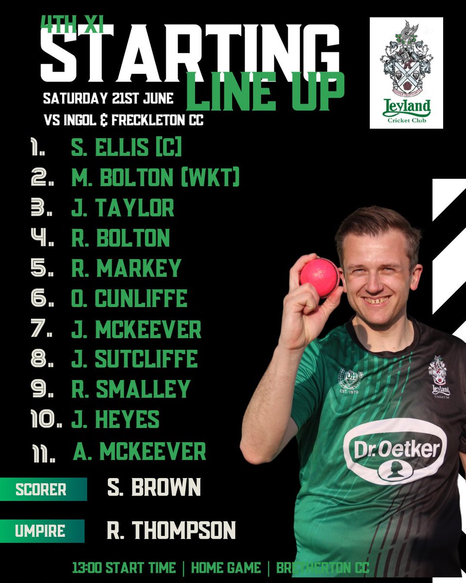 Leyland Cricket Club (@leylandcc) on Twitter photo Here’s how we line up - Saturday 21st June
<a href="/LongridgeCC/">Longridge CC</a>
<a href="/GarstangCC/">Garstang Cricket Club</a>
<a href="/WLDCricketClub/">Walton Le Dale CC</a>
<a href="/pyramidcricket/">MHA Pyramid Cricket Competition (NPCL / PS / WML)</a> Here’s how we line up - Saturday 21st June
<a href="/LongridgeCC/">Longridge CC</a>
<a href="/GarstangCC/">Garstang Cricket Club</a>
<a href="/WLDCricketClub/">Walton Le Dale CC</a>
<a href="/pyramidcricket/">MHA Pyramid Cricket Competition (NPCL / PS / WML)</a>