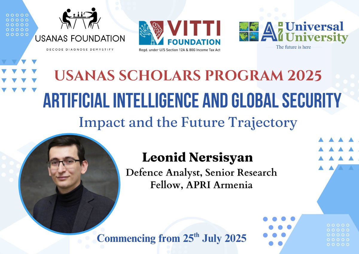 Usanas Foundation (@usanasf) on Twitter photo We are thrilled to announce that Leonid Nersisyan <a href="/nersmail1/">Leonid Nersisyan</a> will be joining us as a distinguished speaker for our Usanas Scholars Program 2025
#AI #Technology #CyberSecurity #Warfare #Defence #Military #Warfare #IranIsraelConflict #Drones
Register Now
usanasfoundation.com/usanas-scholar… We are thrilled to announce that Leonid Nersisyan <a href="/nersmail1/">Leonid Nersisyan</a> will be joining us as a distinguished speaker for our Usanas Scholars Program 2025
#AI #Technology #CyberSecurity #Warfare #Defence #Military #Warfare #IranIsraelConflict #Drones
Register Now
usanasfoundation.com/usanas-scholar…